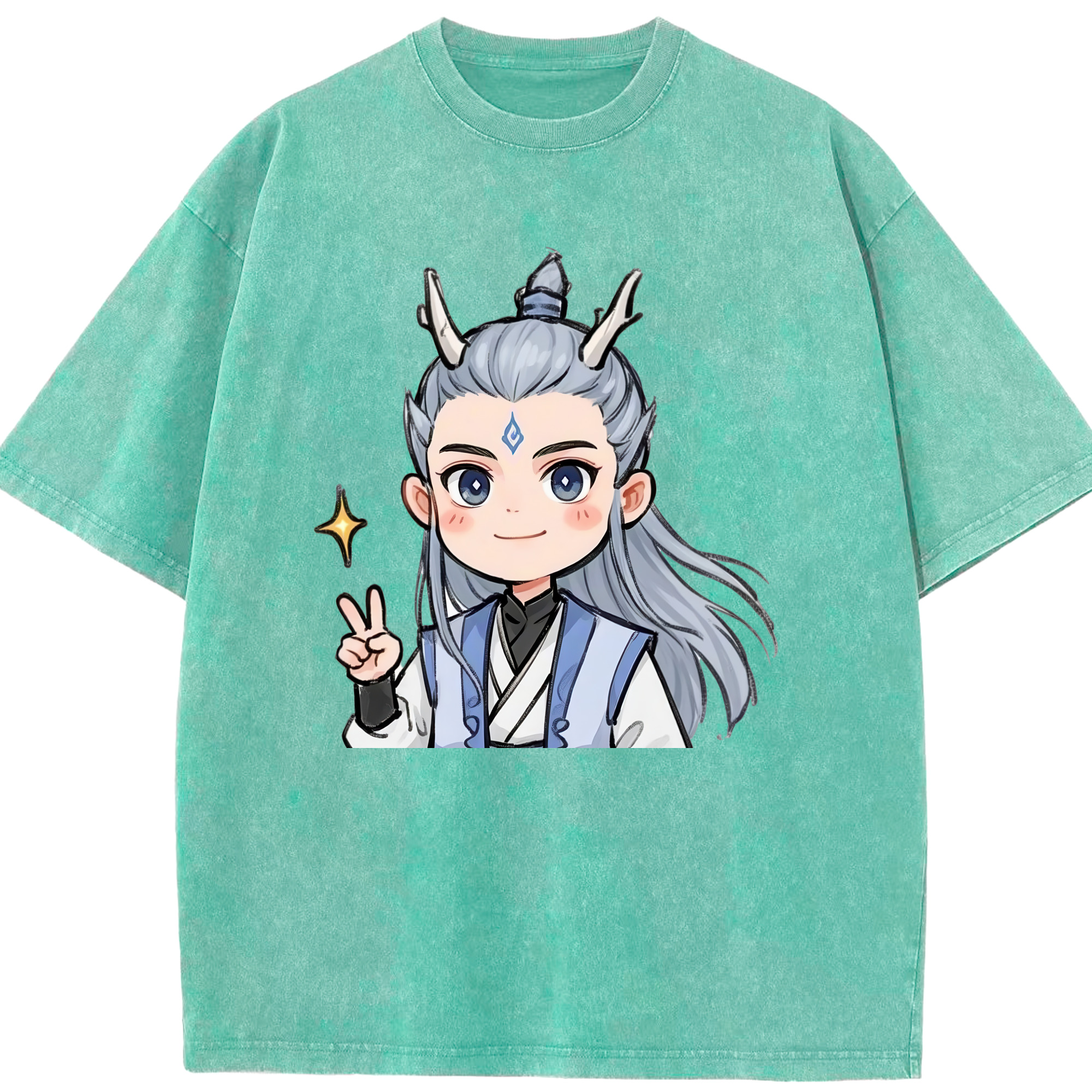 （画像用） Ne Zha 2 ナタ 魔童の大暴れ 綿100% ヴィンテージ風 半袖Tシャツ（フロントプリント）